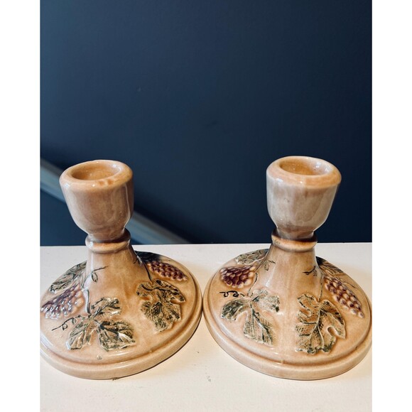 Vintage 1976 Grape Vine Candlestick Holders – Studio Pottery Set - Picture 3 of 6